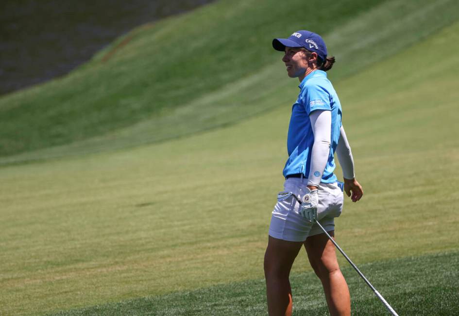 Carlota Ciganda watches her fairway shot at the ninth hole during the second day of round-robin ...