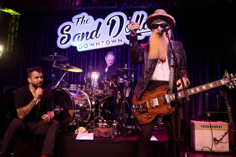 ZZ Top front man Billy F. Gibbons, right, and Franky Perez perform on opening night at The Sand ...