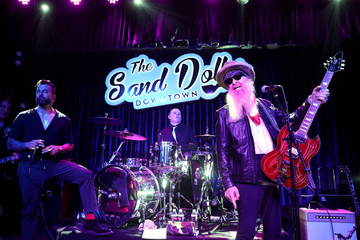 ZZ Top front man Billy F. Gibbons, right, and Franky Perez perform on opening night at The Sand ...