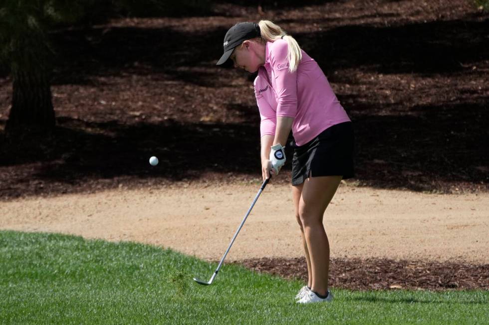Stephanie Meadow hits on the 11th hole during the third day of round-robin play in the LPGA Ban ...