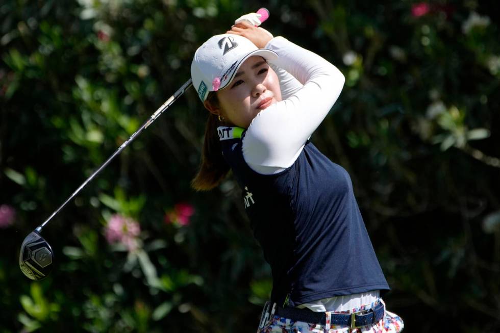 Ayaka Furue hits off the second tee during the third day of round-robin play in the LPGA Bank o ...