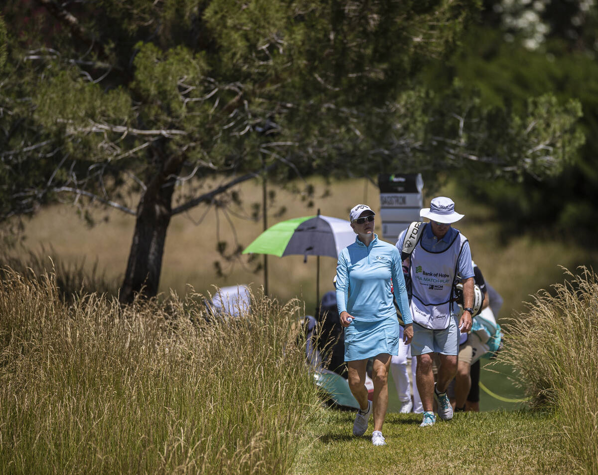 Madalene Sagstrom walks to the next hole during the fourth day of the LPGA Bank of Hope Match P ...