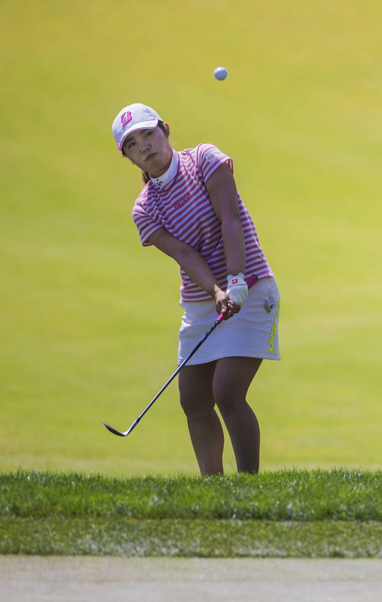 Ayaka Furue chips onto the green of the 7th hole during the fourth day of the LPGA Bank of Hope ...