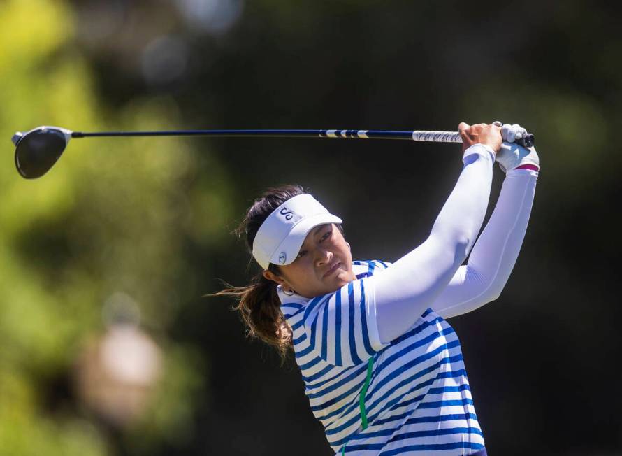 Lilia Vu drives off the 1st tee during the final day of the LPGA Bank of Hope Match Play golf t ...