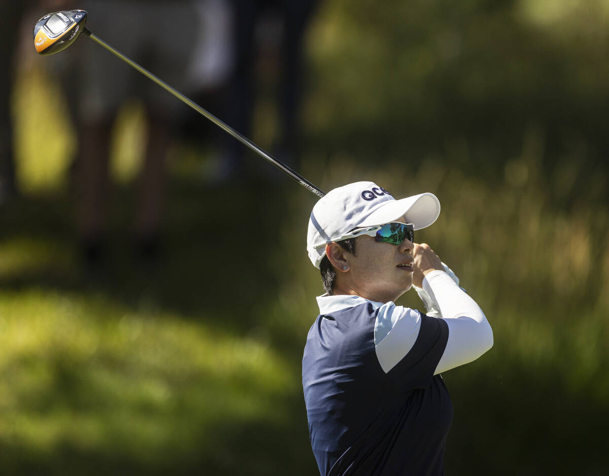 Eun-Hee Ji drives off the 8th tee during the final day of the LPGA Bank of Hope Match Play golf ...