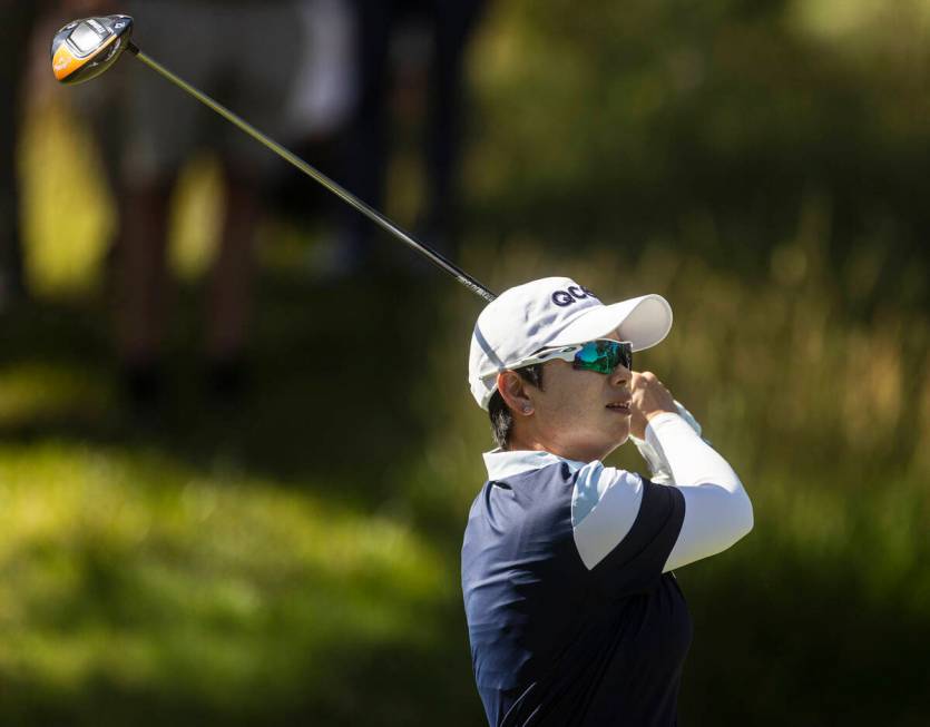 Eun-Hee Ji drives off the 8th tee during the final day of the LPGA Bank of Hope Match Play golf ...