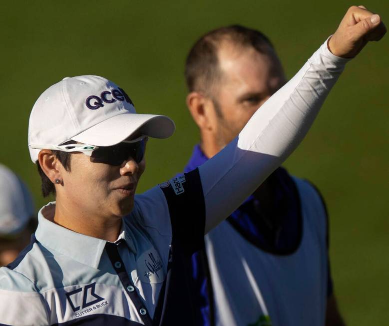 Eun-Hee Ji celebrates after winning the LPGA Bank of Hope Match Play golf tournament at Shadow ...