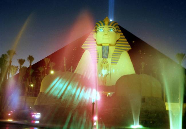 Lasers once shot from the eyes of the sphinx, and lights were projected onto the fountains. (Th ...