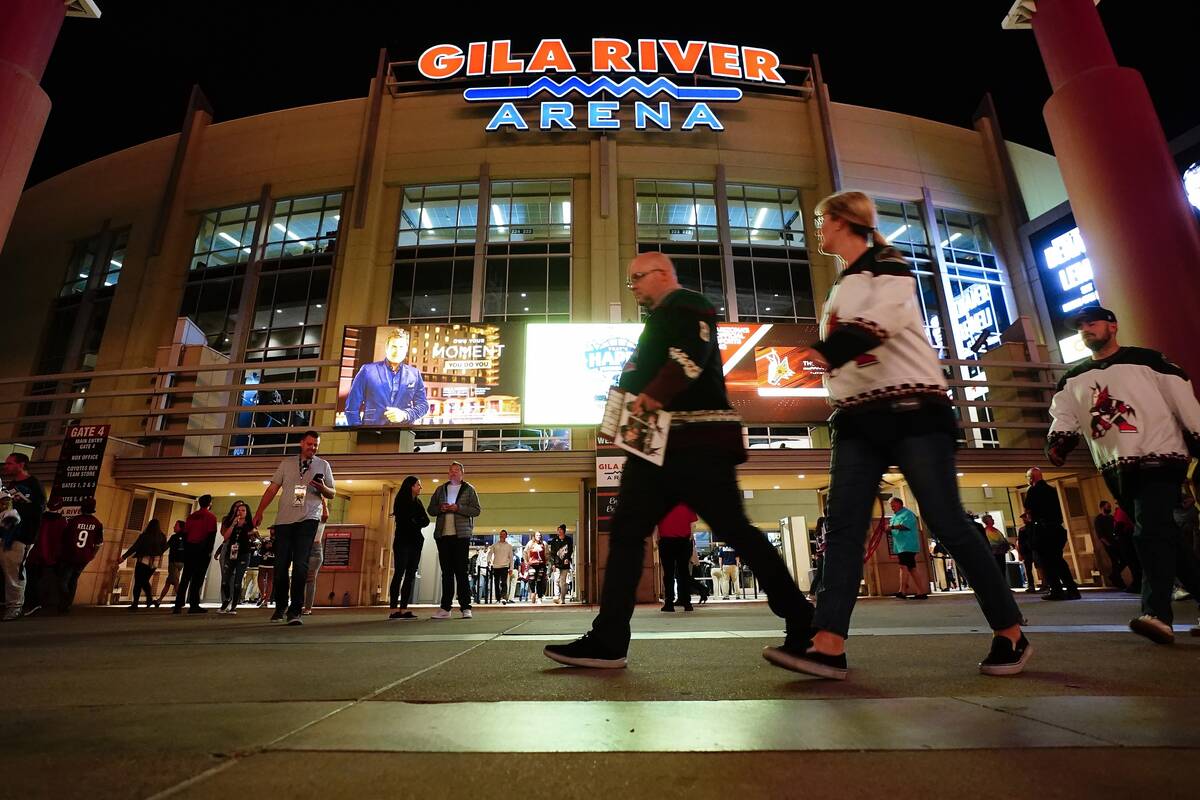 Arizona Coyotes fans leave the Gila River Arena after an NHL hockey game between the Coyotes an ...