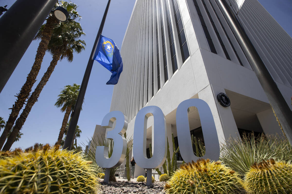 The exterior of a building at 300 S. 4th St., in Las Vegas, Thursday, May 26, 2022. The 17-stor ...