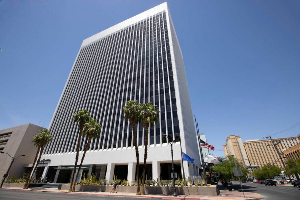 The exterior of a building at 300 S. 4th St., in Las Vegas, Thursday, May 26, 2022. The 17-stor ...