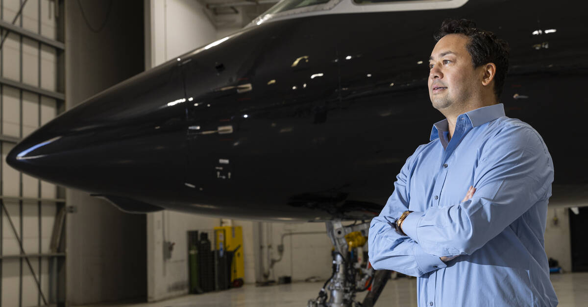 Vegas Justice League founder Justin Woo poses for a portrait at Cirrus Aviation Services on Tue ...