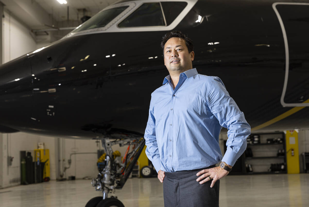 Vegas Justice League founder Justin Woo poses for a portrait at Cirrus Aviation Services on Tue ...