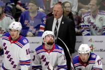 New York Rangers head coach Gerard Gallant directs the team against the Carolina Hurricanes dur ...