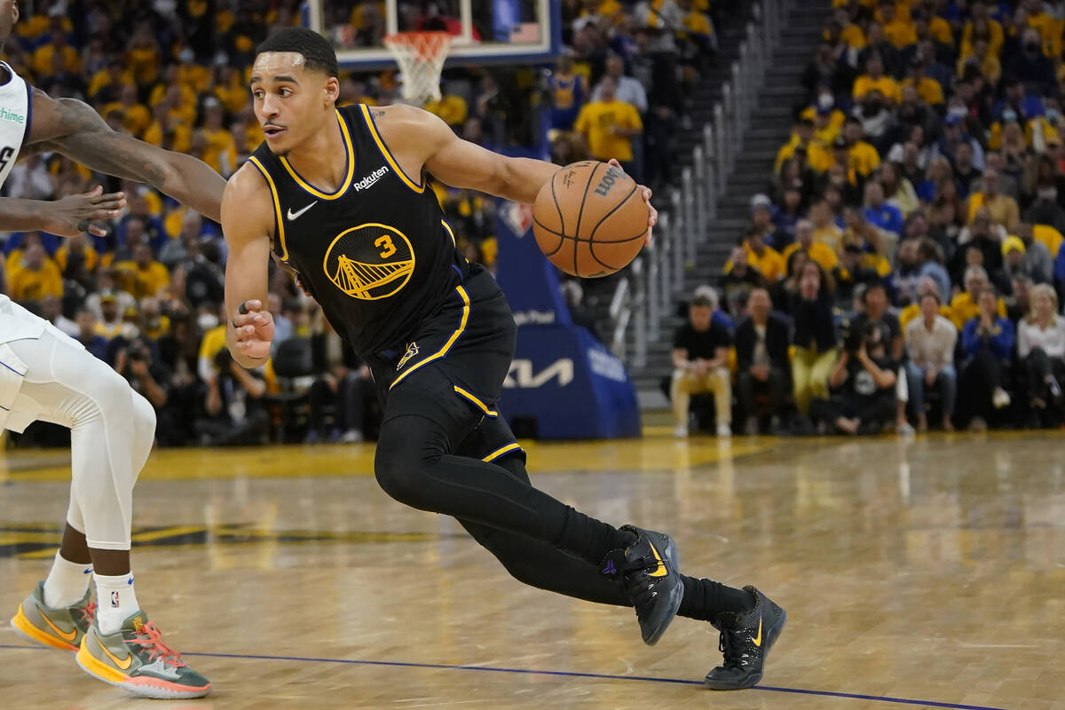 Golden State Warriors guard Jordan Poole (3) during Game 5 of the NBA basketball playoffs Weste ...