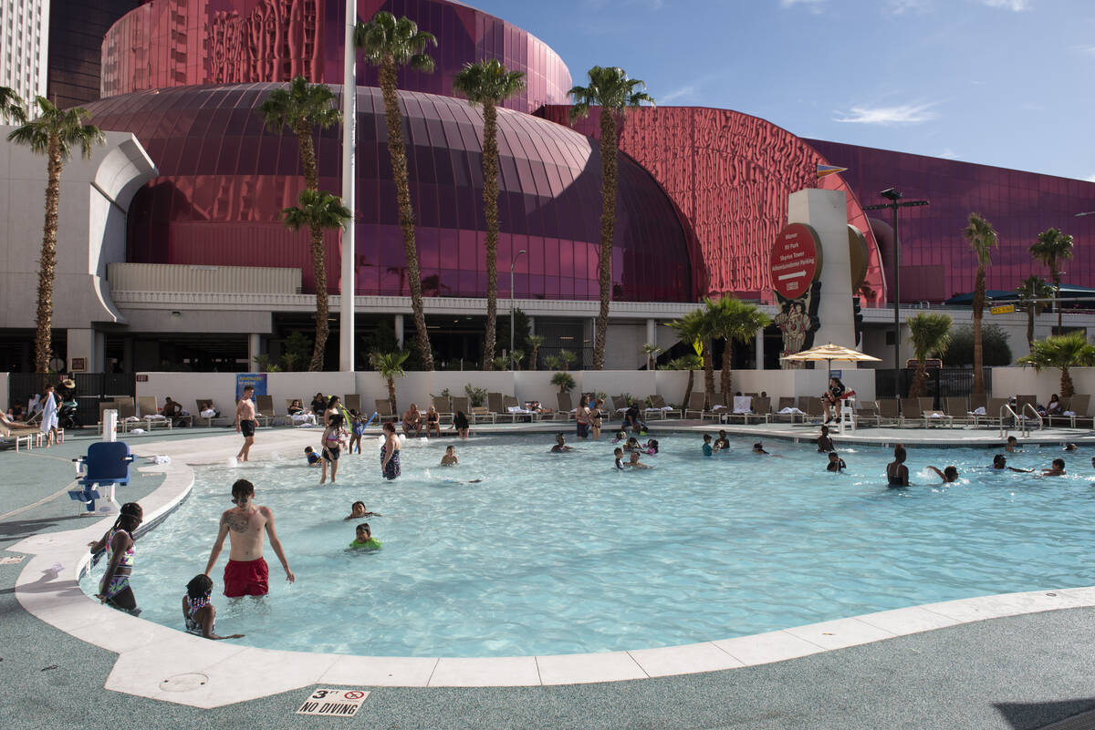 Guests swim in the newly-opened Circus Circus hotel-casino pool on Thursday, June 2, 2022, in L ...