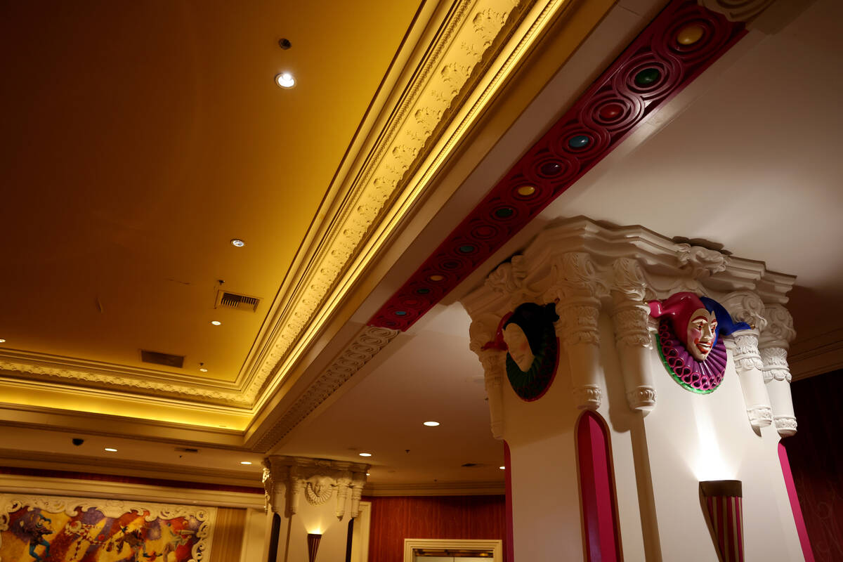 Colorful paint samples on the ceiling and a pillar in the lobby at Circus Circus on the Strip i ...