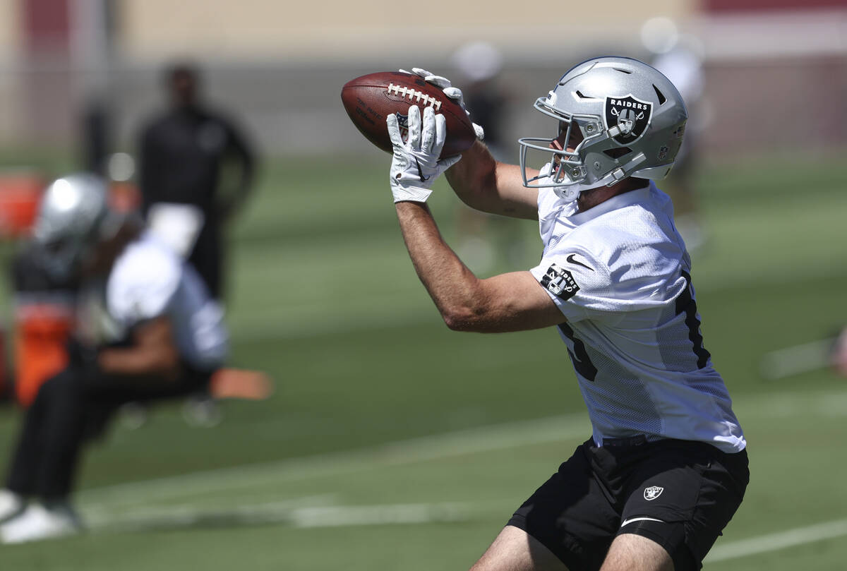 Raiders wide receiver Hunter Renfrow participates during practice at Raiders Headquarters and I ...