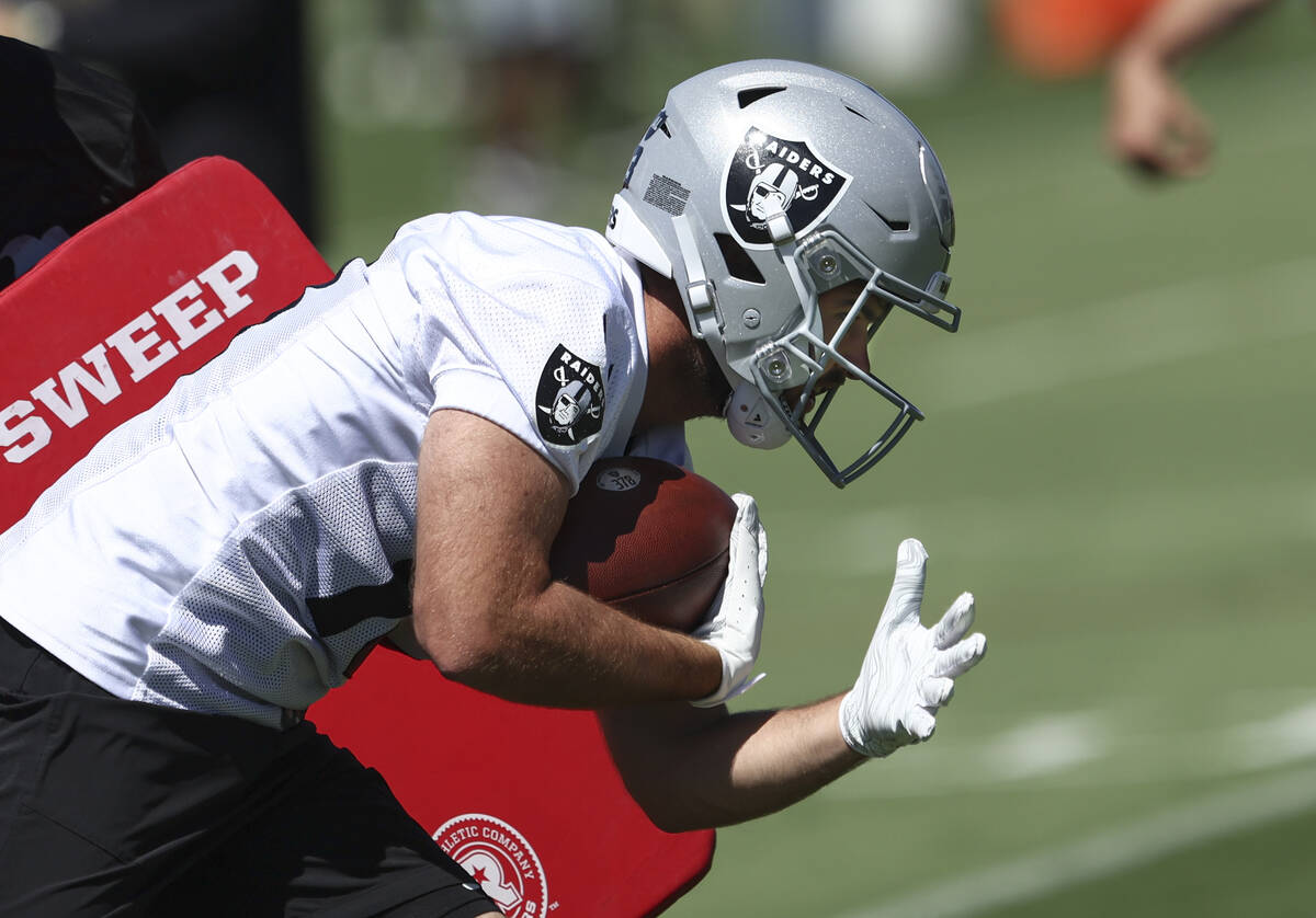 Raiders wide receiver Hunter Renfrow participates during practice at Raiders Headquarters and I ...