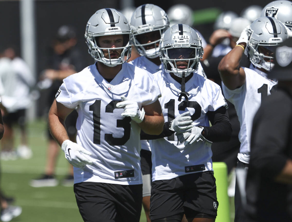 Raiders wide receiver Hunter Renfrow (13) participates during practice at Raiders Headquarters ...