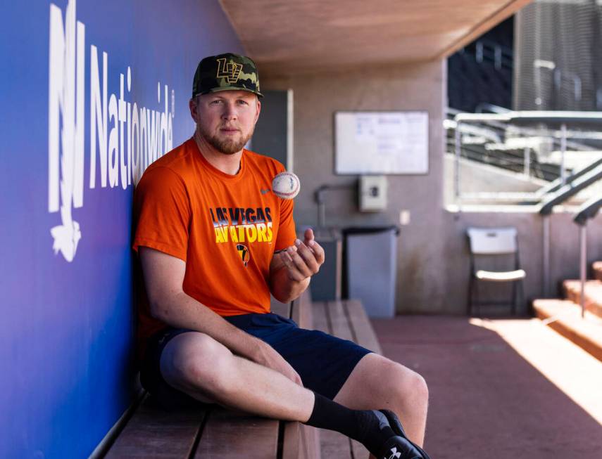 Aviator's pitcher Jared Koenig poses for a photo at Las Vegas Ballpark on Friday, June 3, 2022. ...