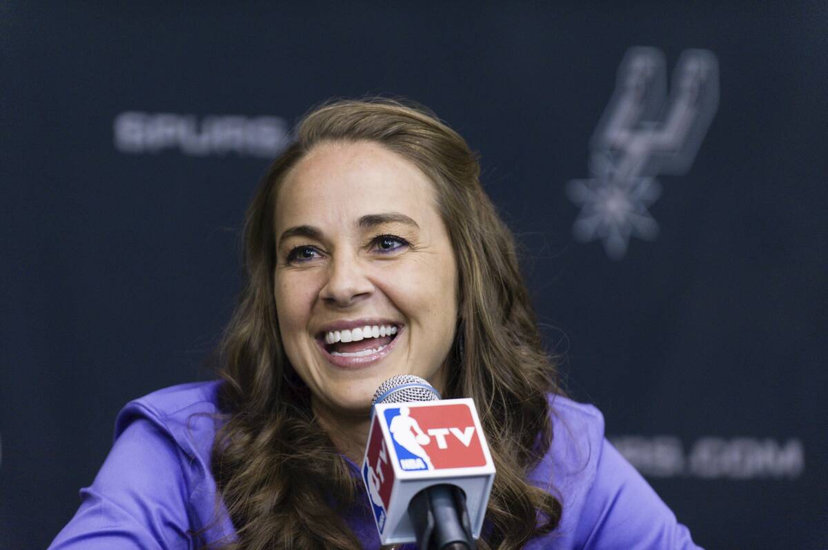 In this Aug. 5, 2014, file photo, Becky Hammon takes questions from the media at the San Antoni ...