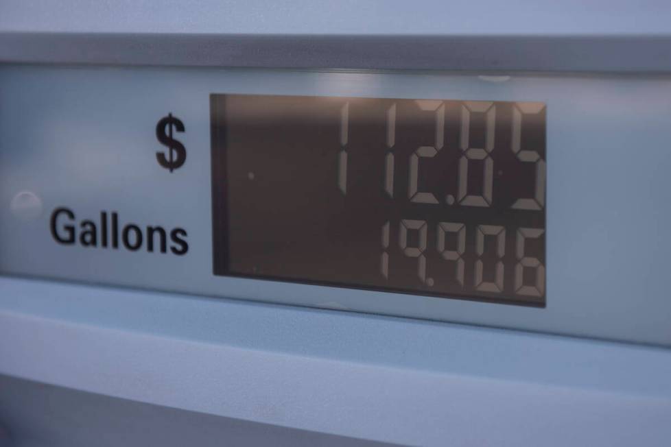 A gas pump on West Sahara Avenue shows a transaction of $112.85 on Monday, June 6, 2022, in Las ...