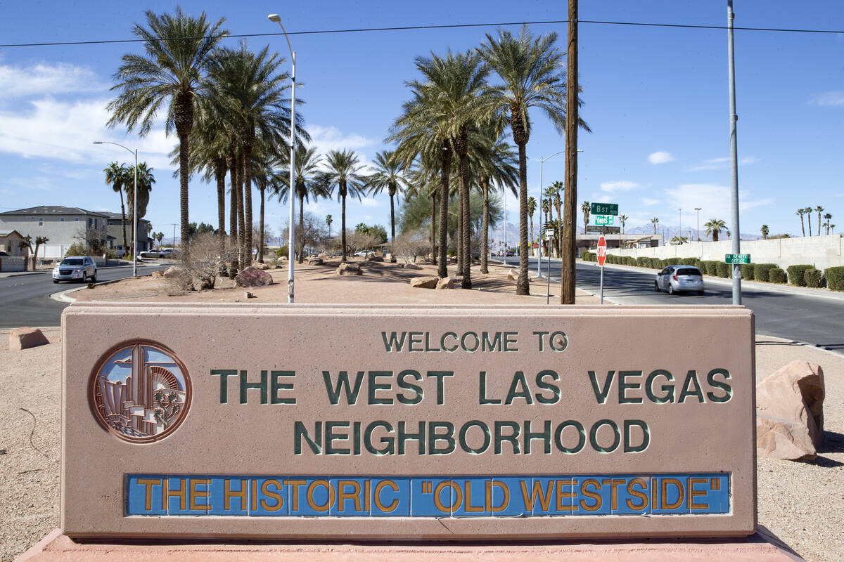 The West Las Vegas Neighborhood sign on Thursday, Feb. 17, 2022, in Las Vegas. (Ellen Schmidt/L ...