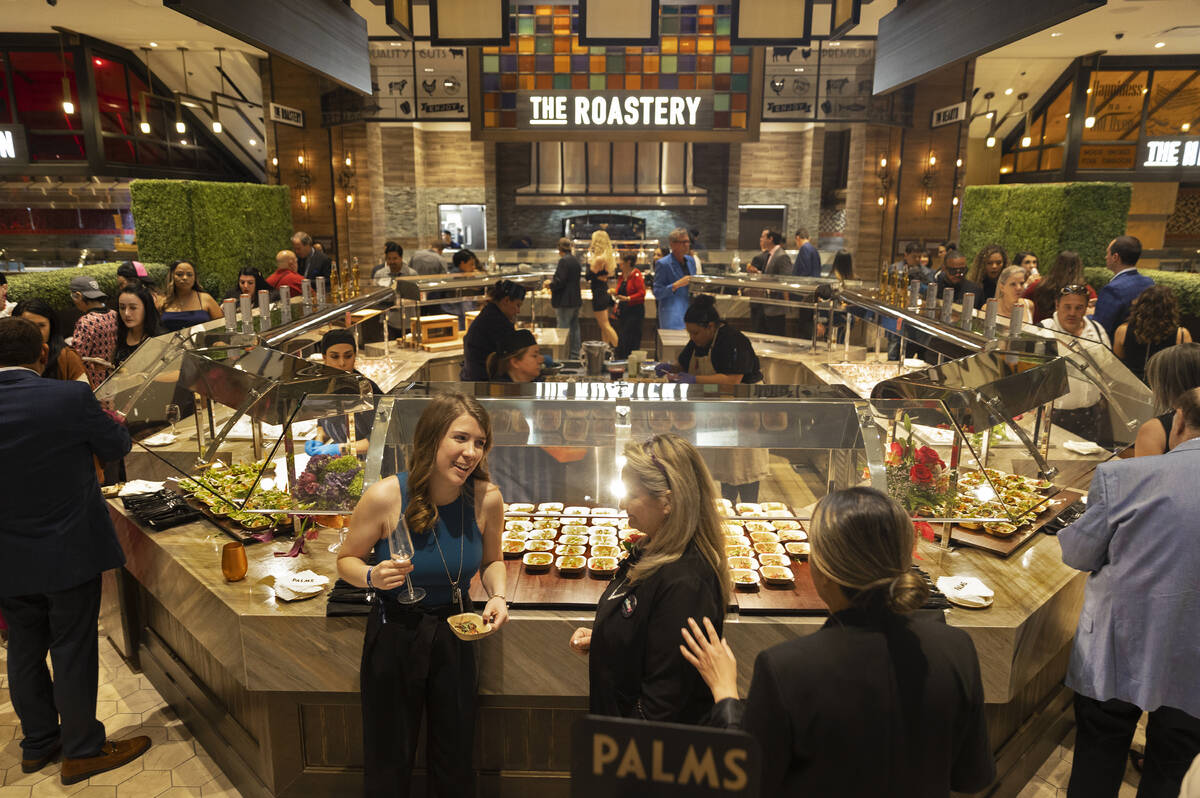 People eat at AYCE Buffet during the pre-opening party at the Palms on Wednesday, April 27, 202 ...