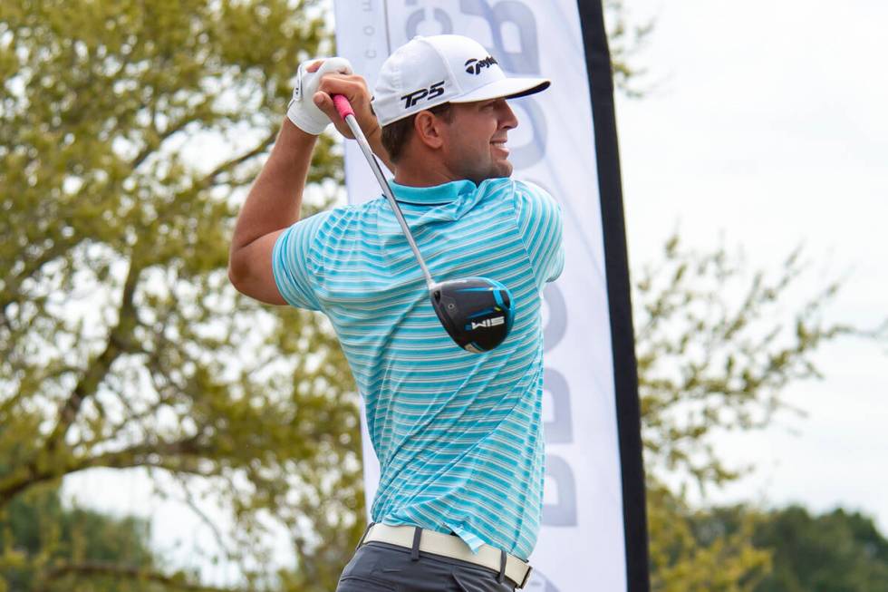 Taylor Montgomery tees off during the final round of the Louisiana Open golf tournament at Le T ...