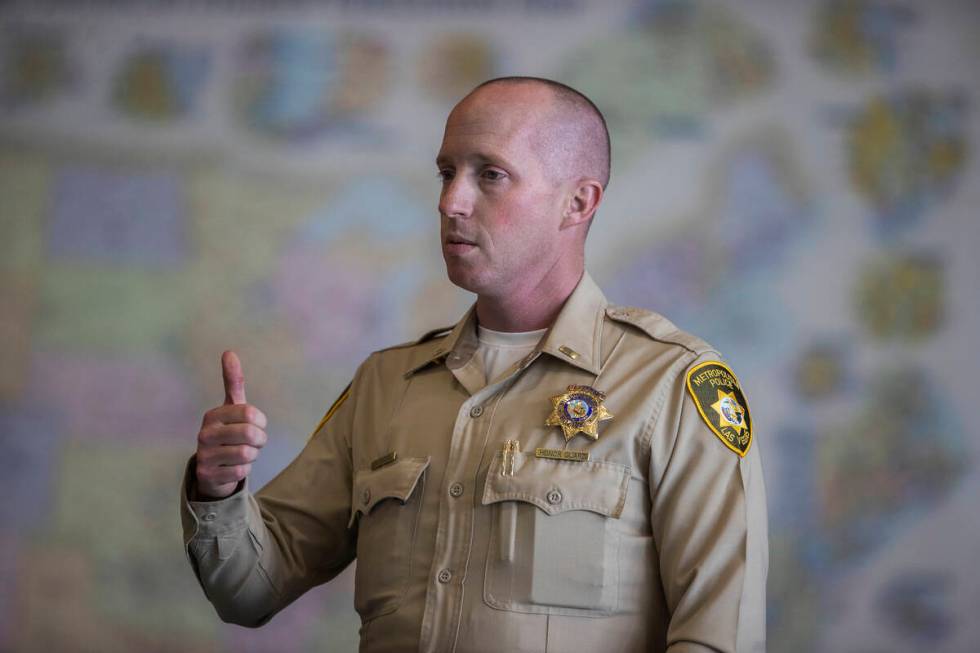 Metro Police Lt. Ryan Wiggins speaks at Spring Valley High School on Tuesday, June 7, 2022, in ...