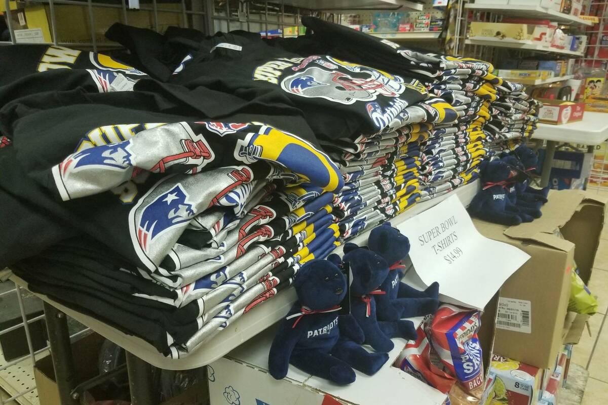 Football t-shirts are seen at a store. (Las Vegas Review-Journal)