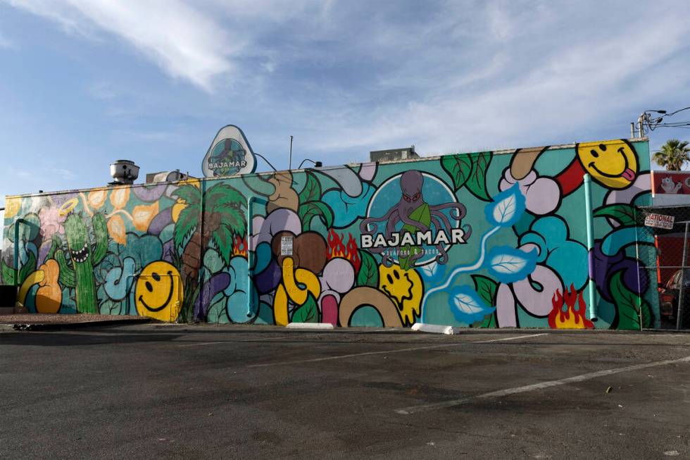 A new mural at Bajamar Seafood and Tacos on Wednesday, June 8, 2022, in Las Vegas. (Ellen Schmi ...