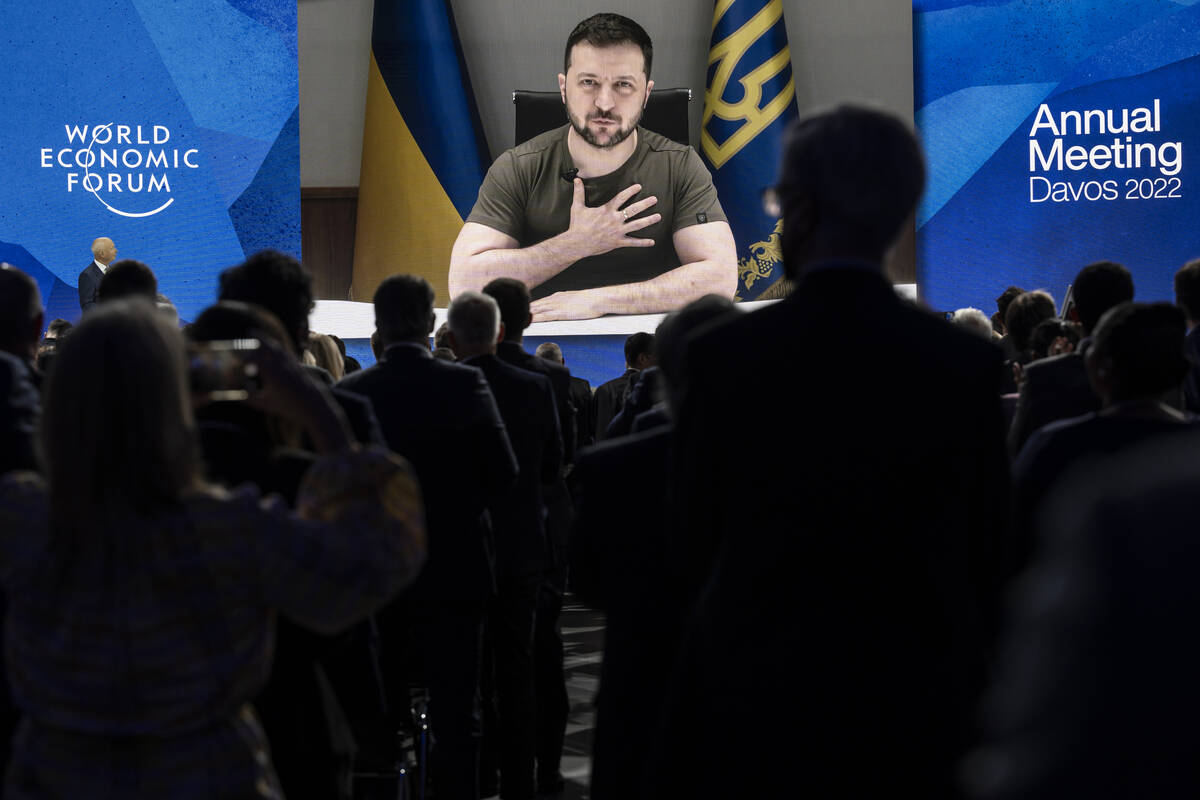 FILE - Ukrainian President Volodymyr Zelenskyy addresses by videolink the opening plenary sessi ...