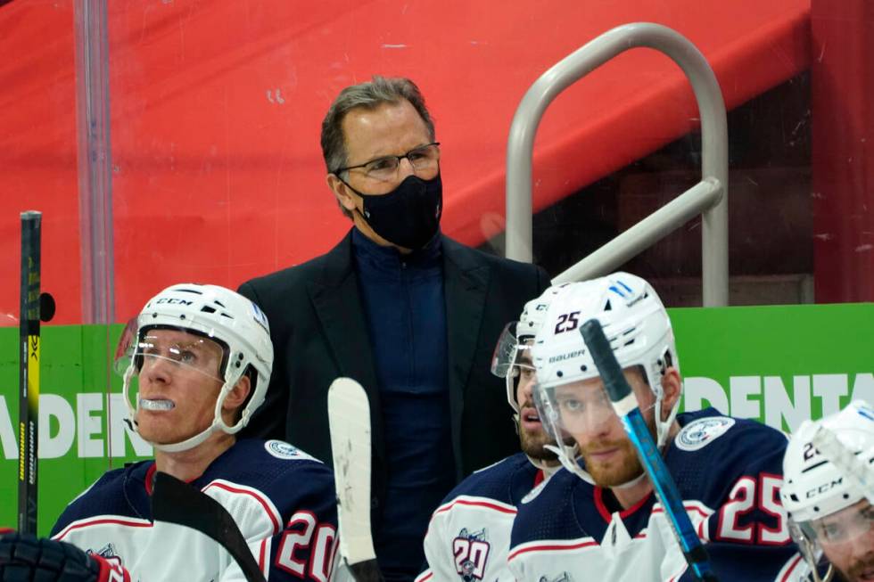 Columbus Blue Jackets head coach John Tortorella watches against the Detroit Red Wings in the f ...