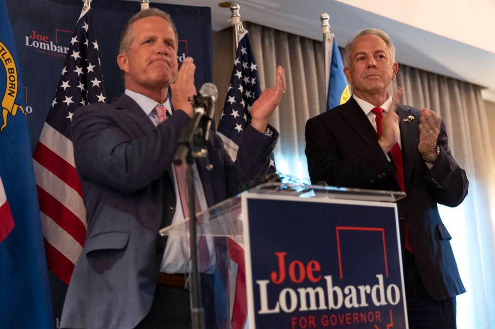 Republican candidate for Nevada governor Joe Lombardo, right, and his campaign manager, former& ...