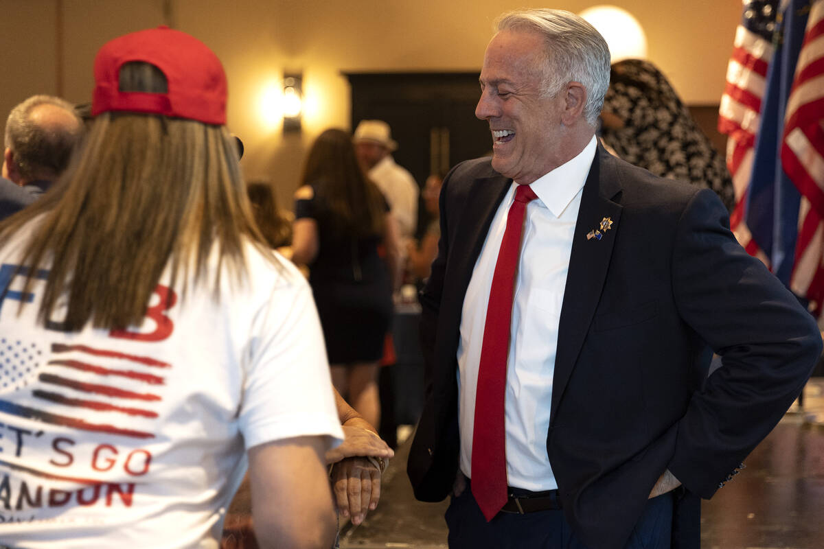 Republican candidate for Nevada governor Joe Lombardo mingles with guests during an election pa ...