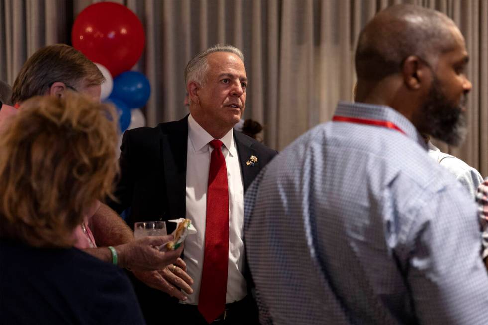 Republican candidate for Nevada governor Joe Lombardo waits for results to come in during an el ...