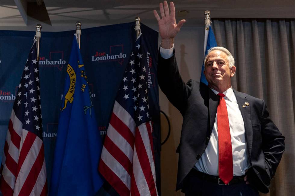 Republican candidate for Nevada governor Joe Lombardo waves to the crowd during an election par ...