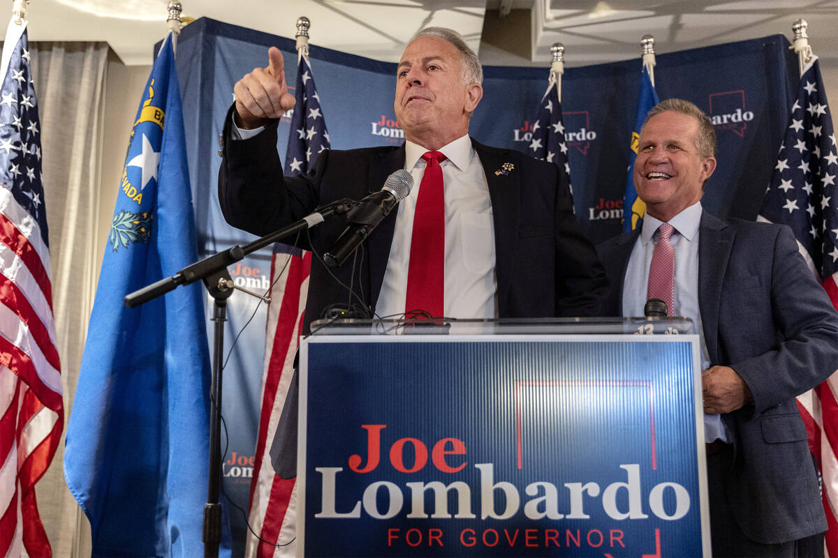 Republican candidate for Nevada governor Joe Lombardo speaks during an election party at Panevi ...
