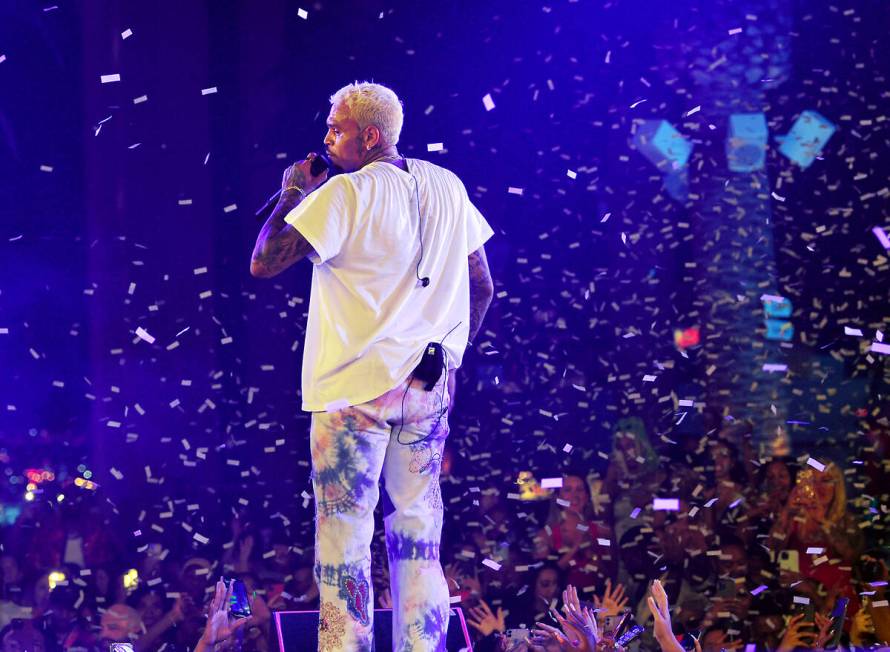 LAS VEGAS, NEVADA - JUNE 11: Singer/songwriter Chris Brown performs during the first show of hi ...