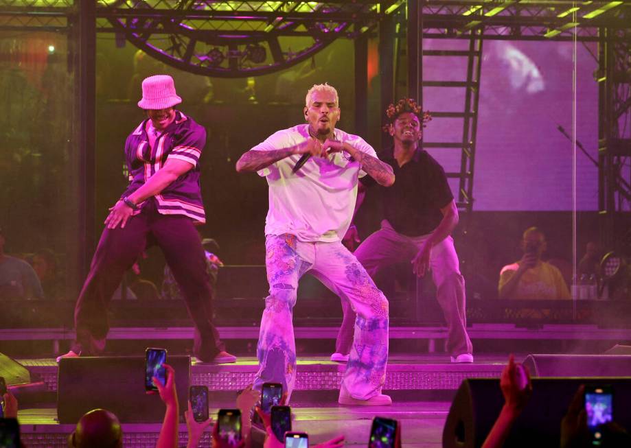 LAS VEGAS, NEVADA - JUNE 11: Singer/songwriter Chris Brown performs during the first show of hi ...