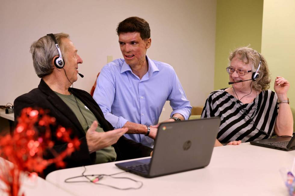 Army veteran and Republican U.S. Senate candidate Sam Brown meets with volunteers Calvin &#x201 ...