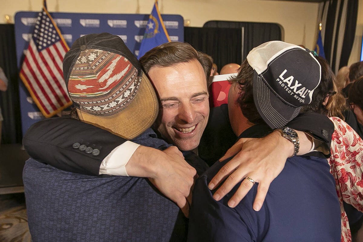 Nevada Republican U.S. Senate candidate Adam Laxalt celebrates his victory with family, friends ...