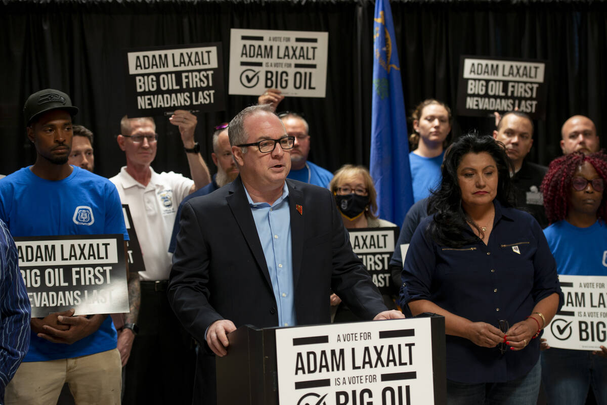 Tommy Blitsch from Teamsters Local 631 speaks out against U.S. Senate candidate Adam Laxalt and ...