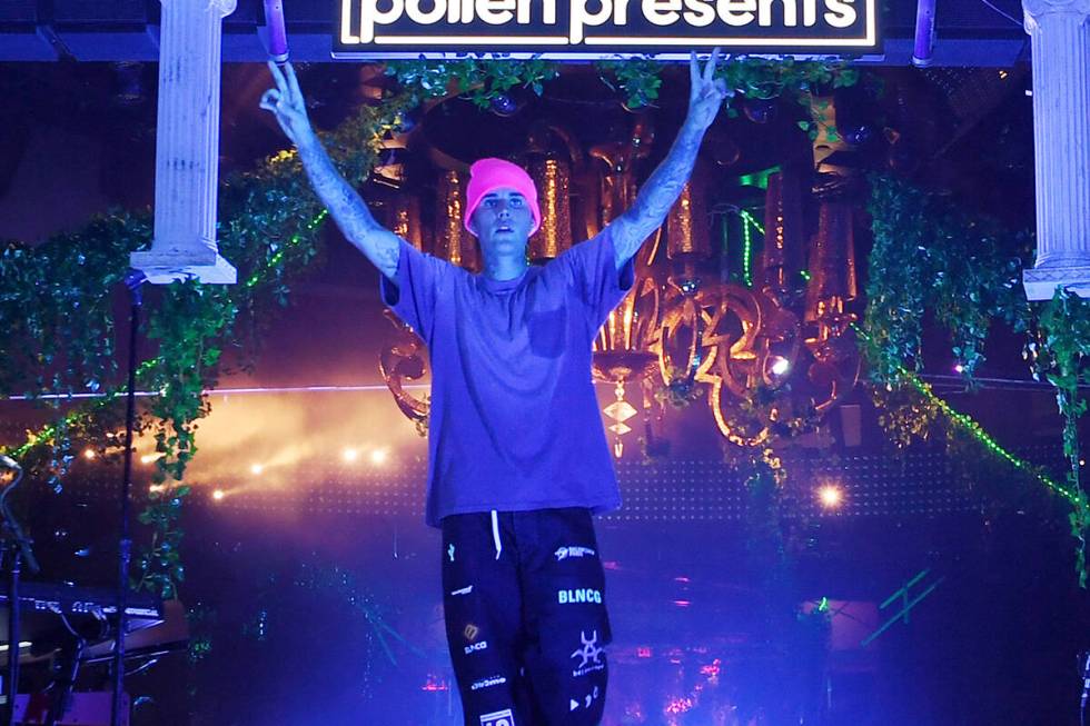 Pop superstar Justin Bieber performs at XS Nightclub at Wynn Las Vegas on Oct. 9 as part of "Ju ...