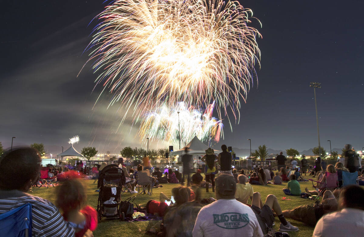 In this July 4, 2017, file photo, people watch fireworks explode during Fourth of July festivit ...