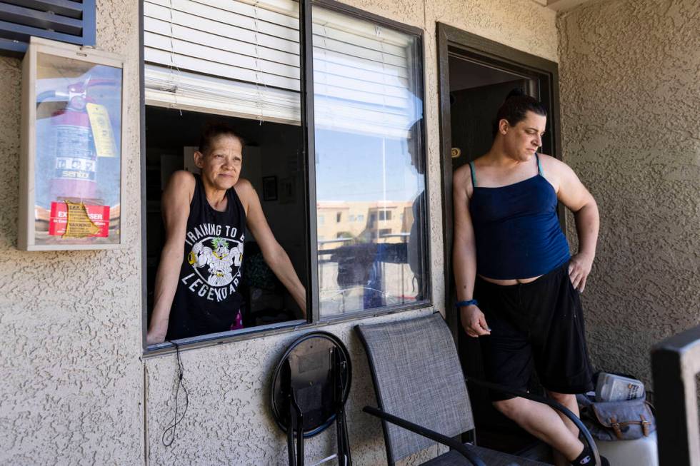 Jazlynn Roush, left, and her wife Gina, residents at the Ridge on Charleston Apartment complex, ...