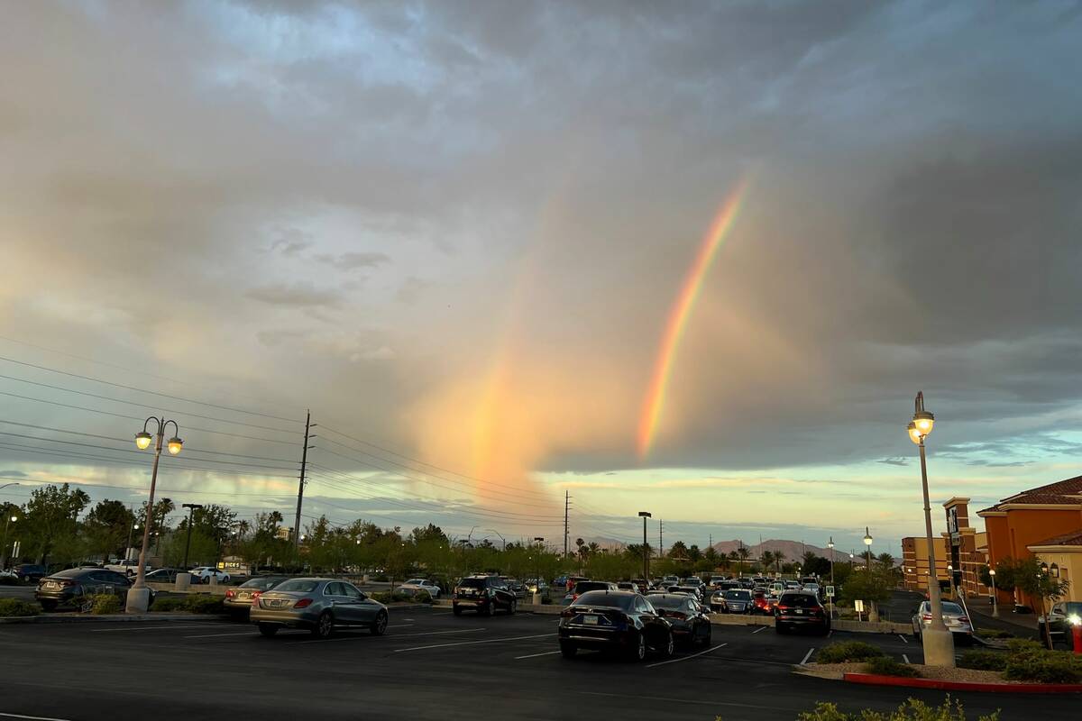 A double rainbow is seen near Summerlin after a light sprinkle Wednesday, June 22, 2022. (Cassi ...