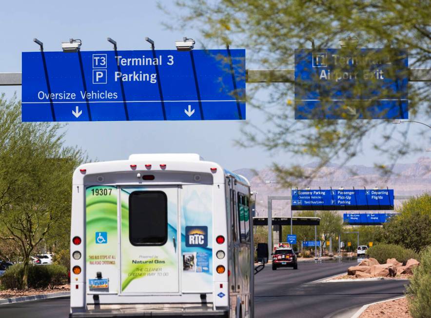 Terminal 3 sign is posted at Harry Reid International Airport on Friday, June 24, 2022, in Las ...